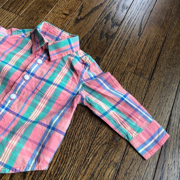 *EUC* Janie and Jack Boys 3-6M Pink/Orange Plaid 100% Cotton Button-Down Shirt - Picture 3 of 8